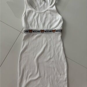 Moschino Ribbed White Halter Bodycon Mini Dress